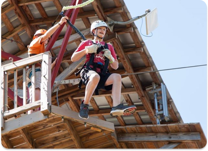 person starting to free fall at the aerial adventure course