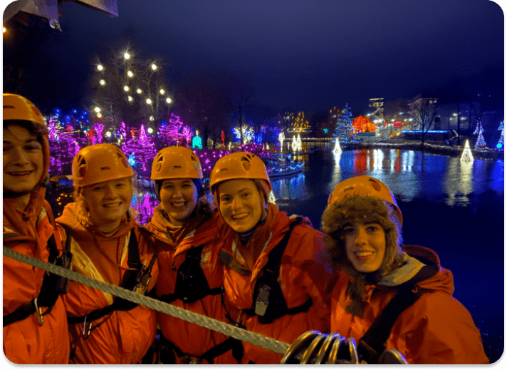 people getting ready for their adventure park experience at Christmas Town