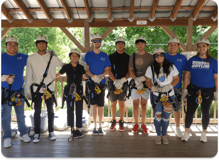 Group of people ready to start their team building exercise at Screaming Raptor