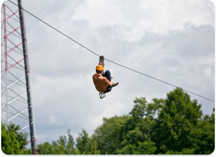 person high above the trees on a zipline Kentucky